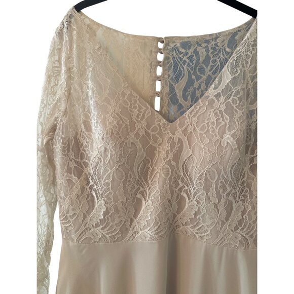 Christina Wu Celebration Latte Cream Lace Gown Size 12 Long Sleeves Floor Length - Picture 2 of 4